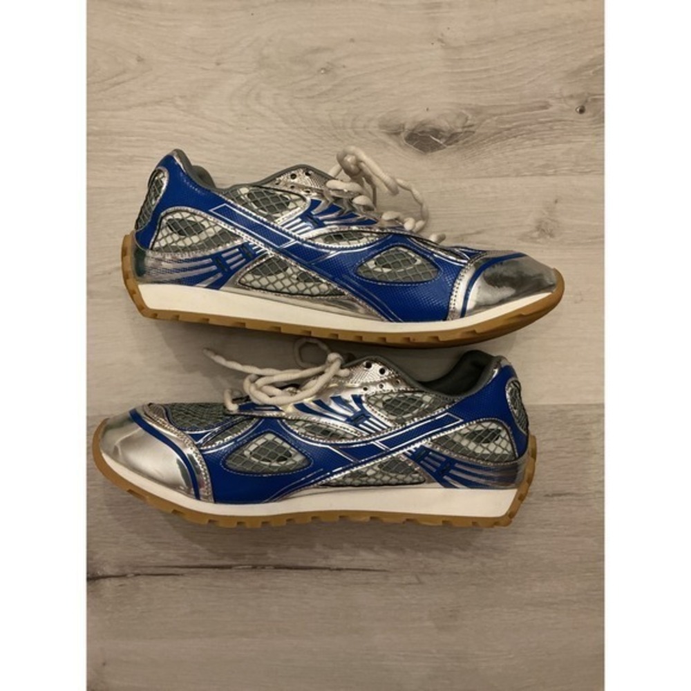 Bottega Veneta Men's Orbit Low-Top Sneakers Blue Venezia Silver US‎ Size 12 GUC - Picture 8 of 10
